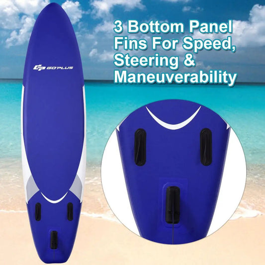 11' inflatable paddle board DirectDeals GoPlus blue with white accents 3 bottom panel fins on Tampa Home & Garden Store