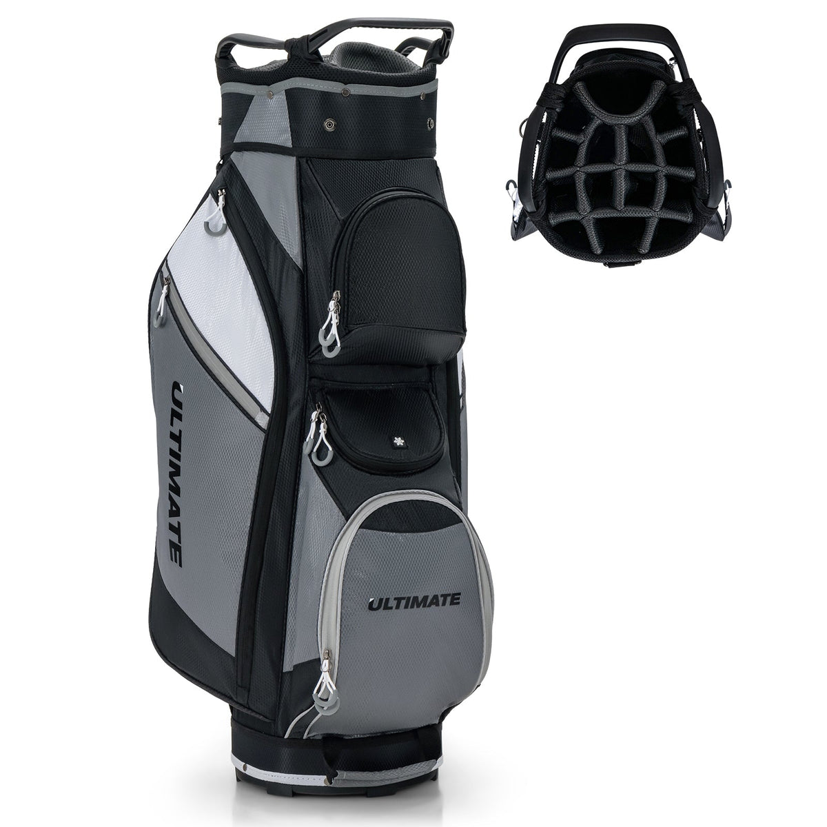 DirectDeals 14-Way Golf Cart Stand Bag gray/black with waterproof rain hood and multiple pockets on Tampa Home & Garden Store