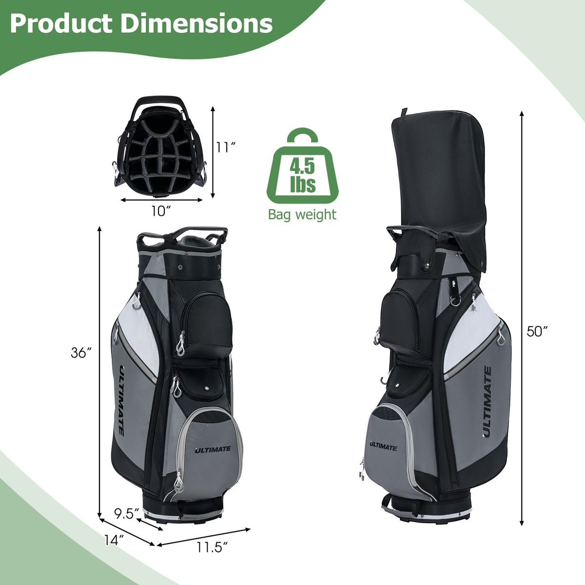 14-Way golf cart stand bag with rain hood, gray/black DirectDeals bag, 2 shown on Tampa Home & Garden Store