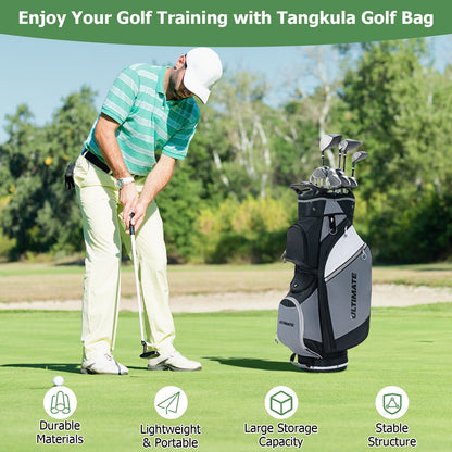 14-Way Golf Cart Stand Bag with Waterproof Rain Hood, gray and black, clubs visible on Tampa Home & Garden Store