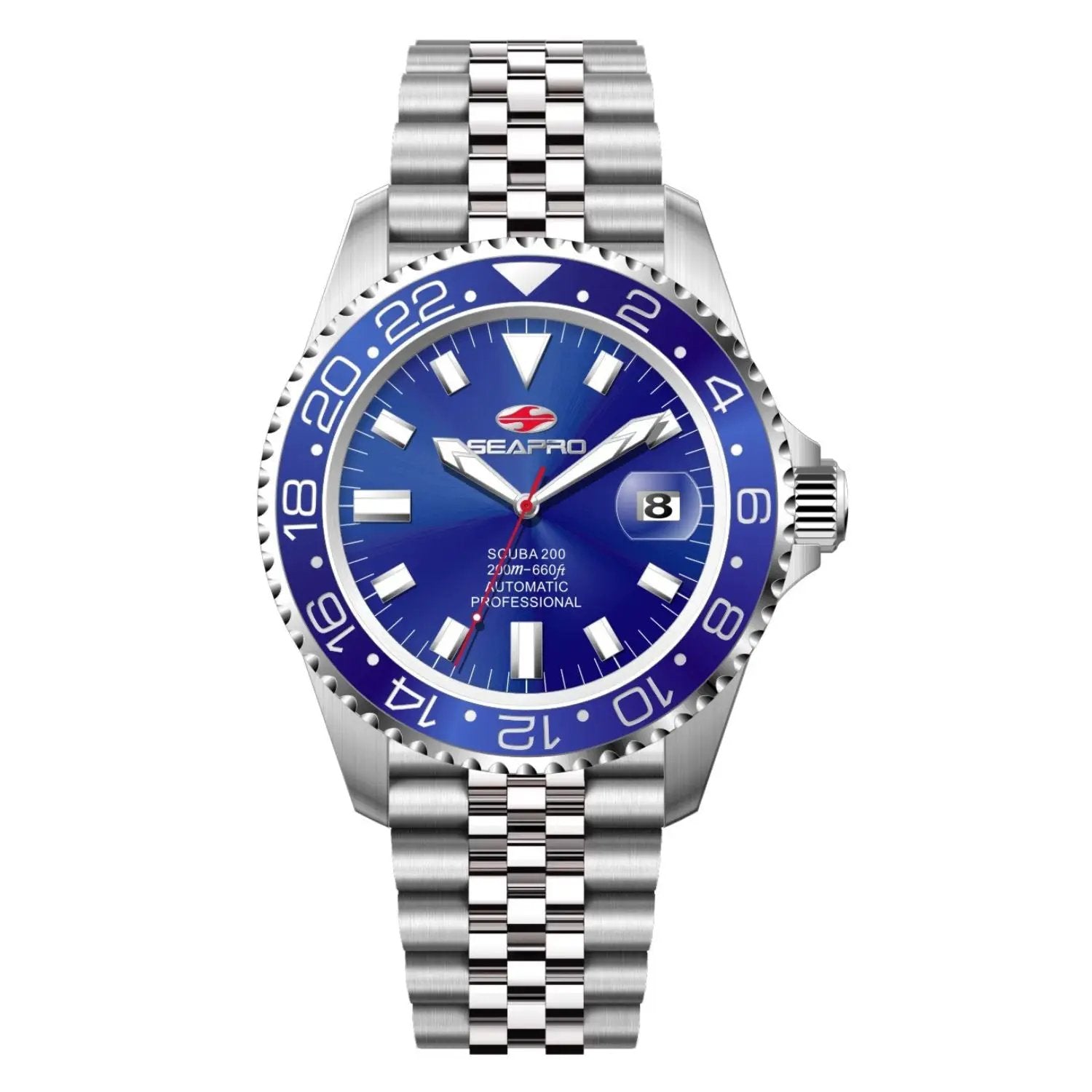 Seapro Grand Meridian men's watch with blue dial, stainless steel bracelet and date window on Tampa Home & Garden Store