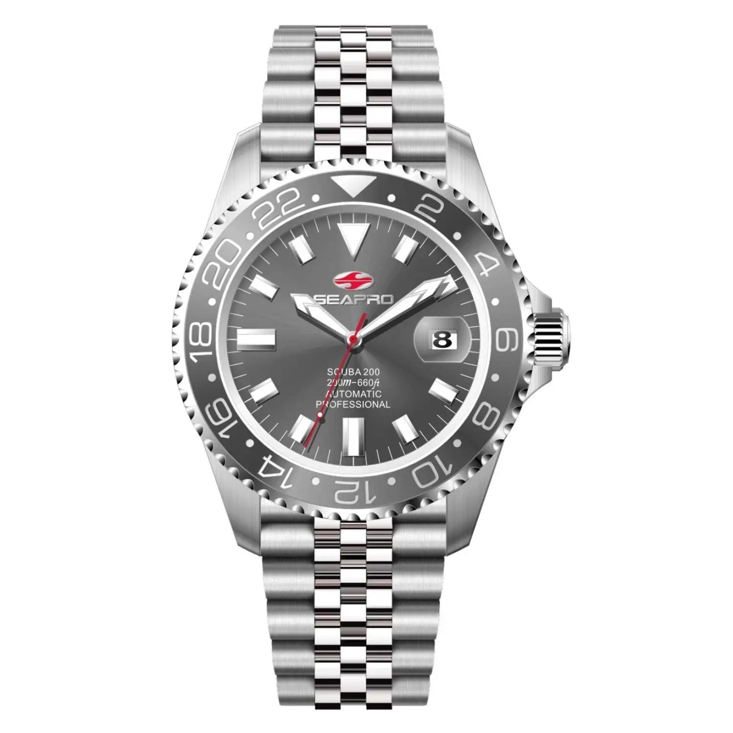 Seapro Grand Meridian men's watch; stainless steel bracelet, gray dial, date window at 3 on Tampa Home & Garden Store