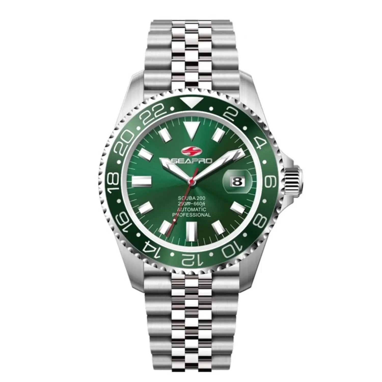 Seapro Grand Meridian men's watch with green dial, stainless steel bracelet and date window on Tampa Home & Garden Store