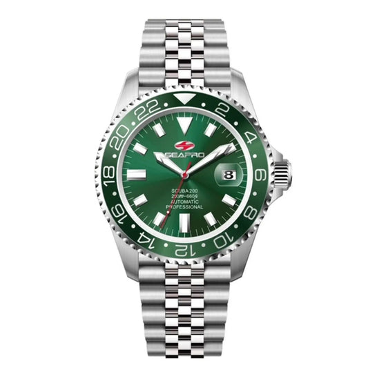 Seapro Grand Meridian men's watch with green dial, stainless steel bracelet and date window on Tampa Home & Garden Store