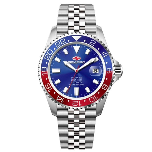 Seapro Grand Meridian men's watch blue dial with stainless steel bracelet and red-blue bezel on Tampa Home & Garden Store