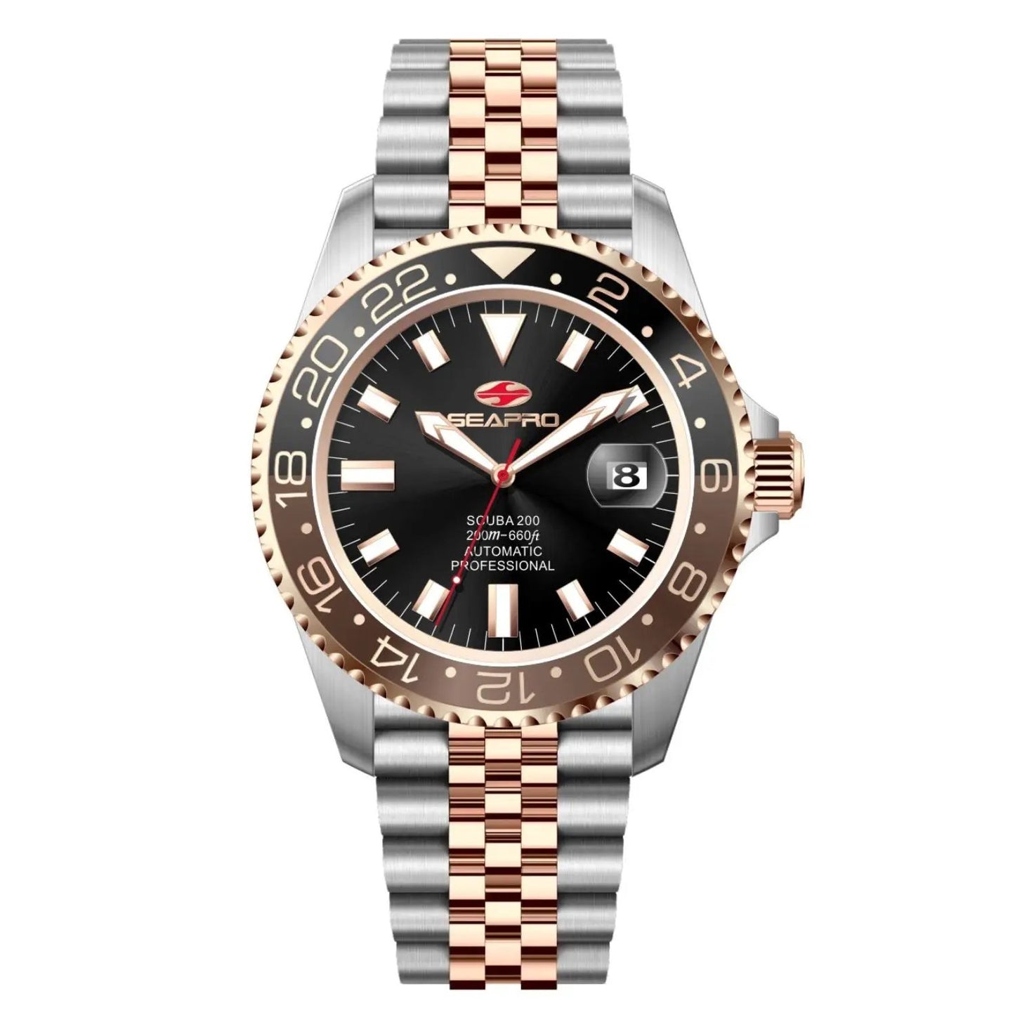 Seapro Grand Meridian men's watch with two-tone bracelet, black dial, rose-gold bezel on Tampa Home & Garden Store