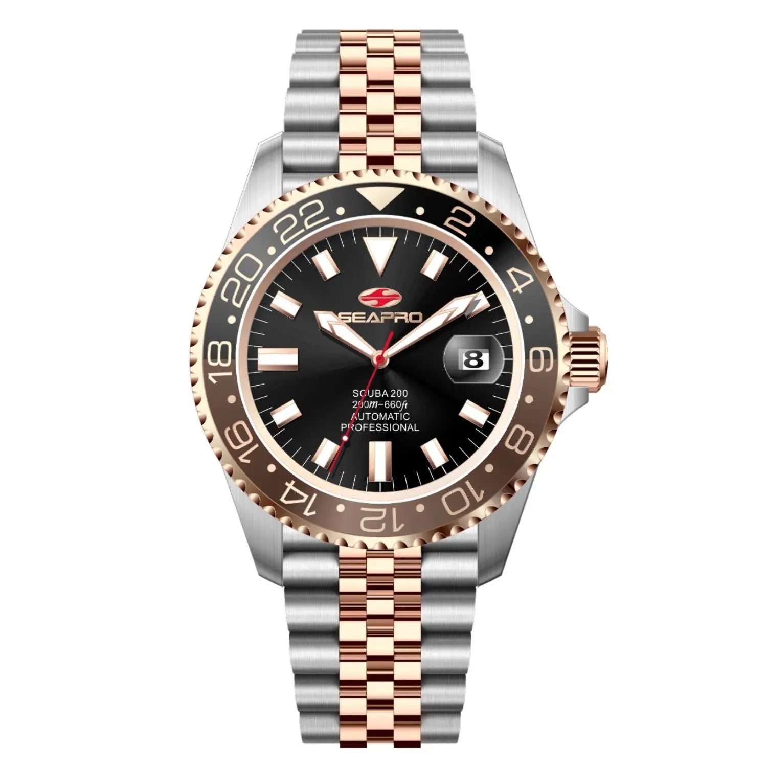 Seapro Grand Meridian men's watch with two-tone bracelet, black dial, rose-gold bezel on Tampa Home & Garden Store