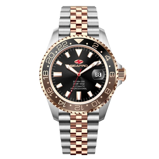 Seapro Grand Meridian men's watch with two-tone bracelet, black dial, rose-gold bezel on Tampa Home & Garden Store