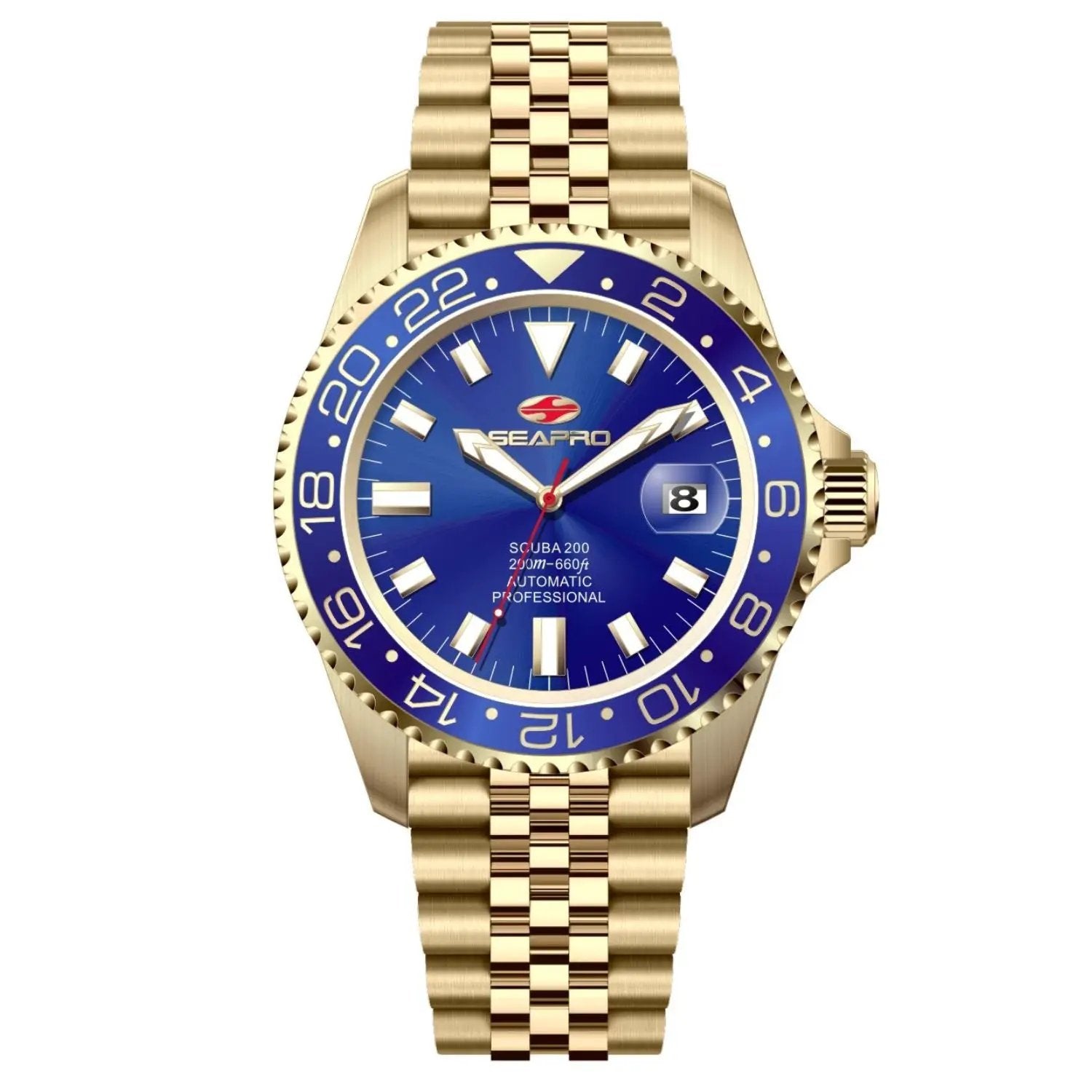 Seapro men's Grand Meridian watch with blue dial and gold-tone bracelet on Tampa Home & Garden Store