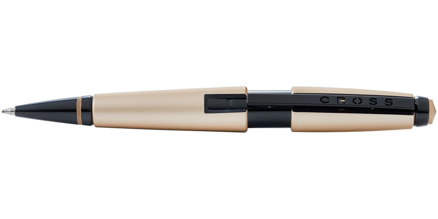 Edge Matte Hazelnut Lacquer Gel Rollerball Pen by A.T. Cross with tan body and black clip on Tampa Home & Garden Store