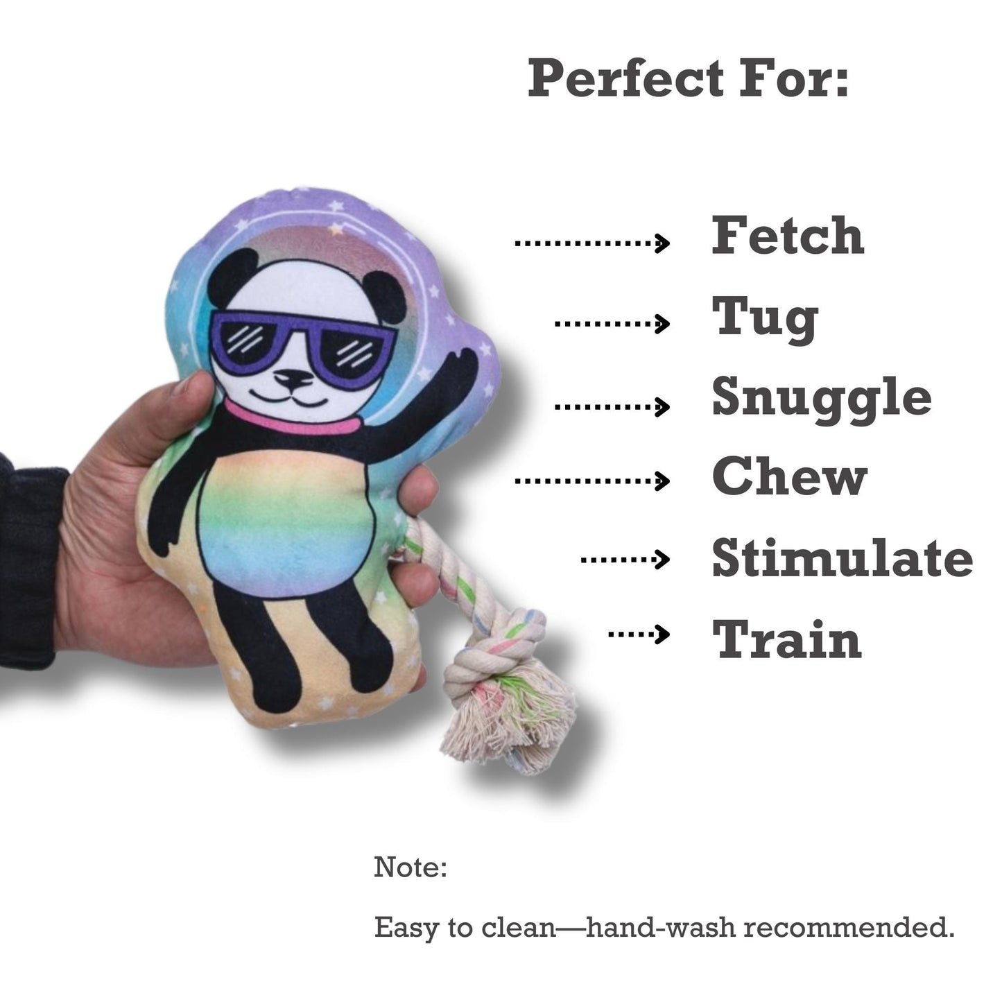 Peluche de panda espacial para perro: con chirriador y papel arrugado para un juego divertido
