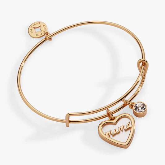 Mamá mother of pearl heart charm bangle by Alex and Ani, gold-tone bracelet with disk charm on Tampa Home & Garden Store