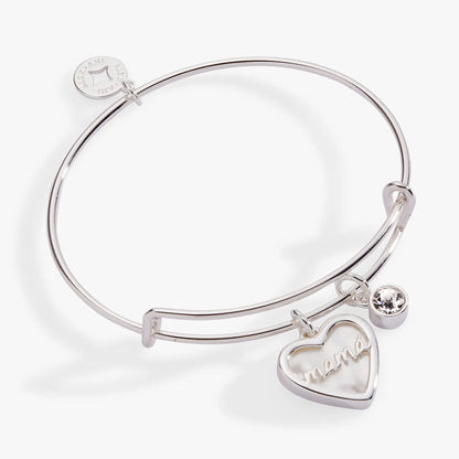 Mamá Mother of Pearl Heart Charm Bangle by Alex and Ani, silver-tone bracelet on Tampa Home & Garden Store