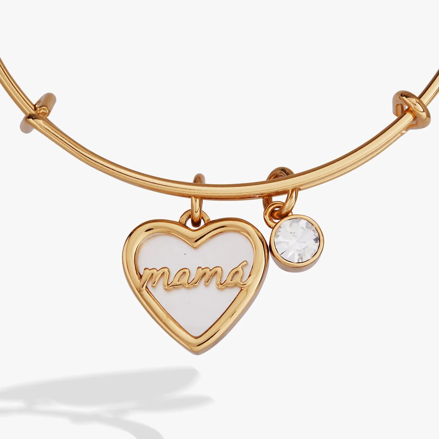 Mamá Mother of Pearl Heart Charm Bangle by Alex and Ani, gold-tone bracelet with Mama heart on Tampa Home & Garden Store