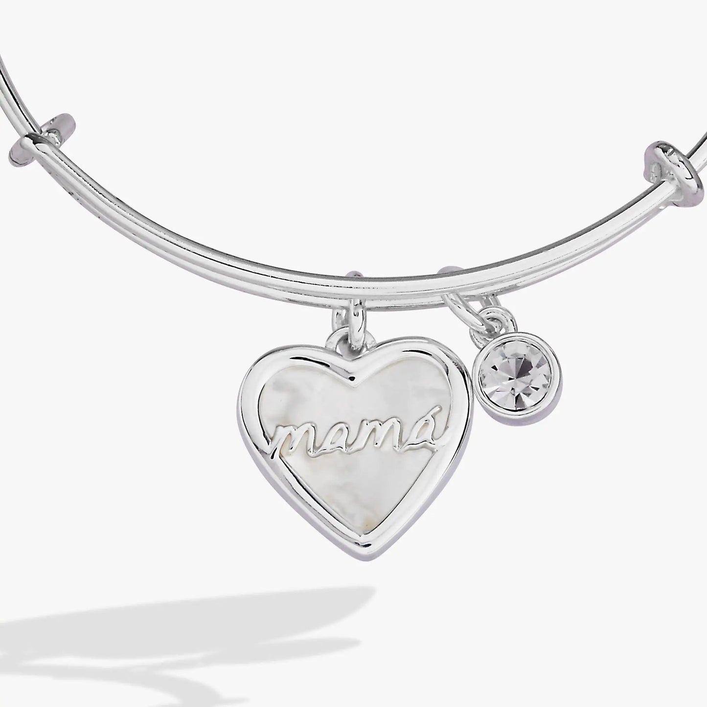 Mamá Mother of Pearl Heart Charm Bangle with crystal accents, Alex and Ani bracelet on Tampa Home & Garden Store