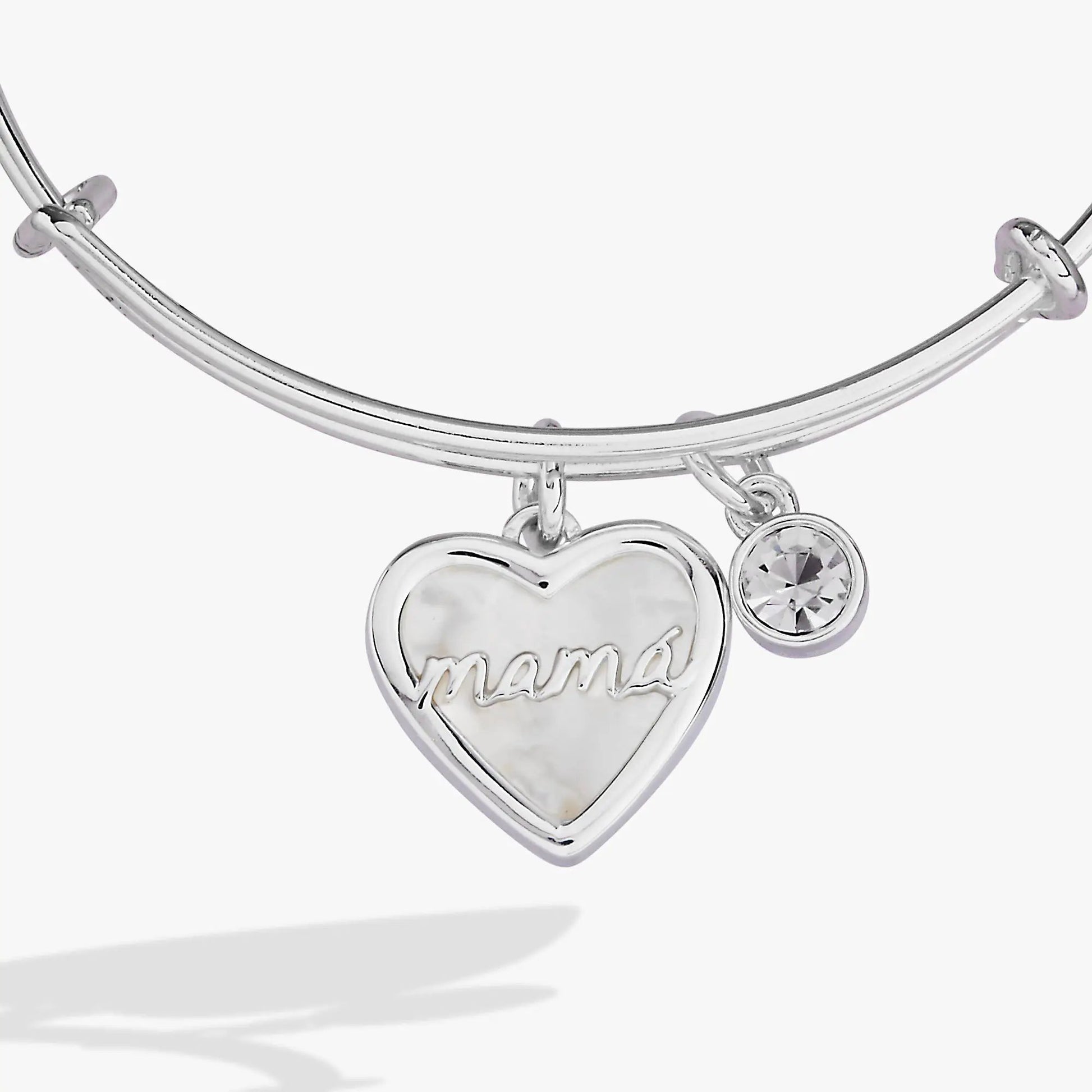 Mamá Mother of Pearl Heart Charm Bangle with crystal accents, Alex and Ani bracelet on Tampa Home & Garden Store