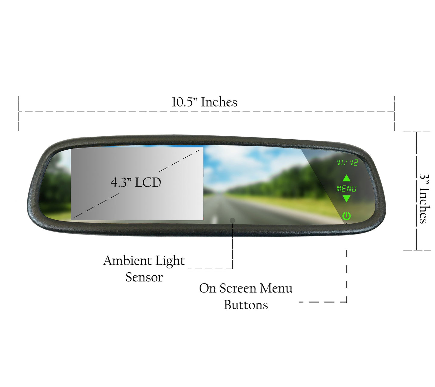 Master Tailgaters 10.5in rear view mirror with 4.3in LCD, anti-glare, auto brightness on Tampa Home & Garden Store