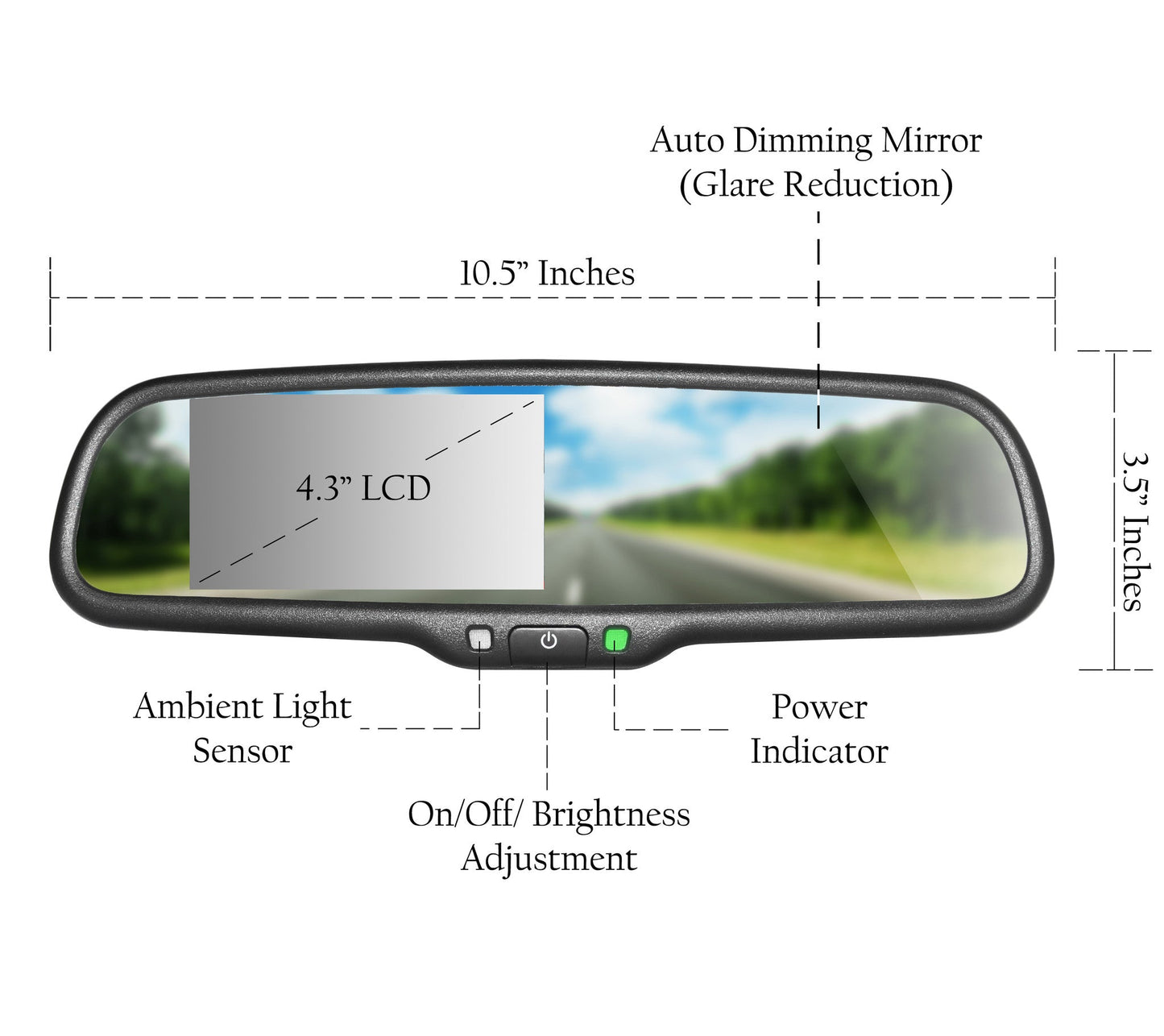 Master Tailgaters 10.5in rear view mirror with 4.3in LCD, auto dimming, anti-glare on Tampa Home & Garden Store