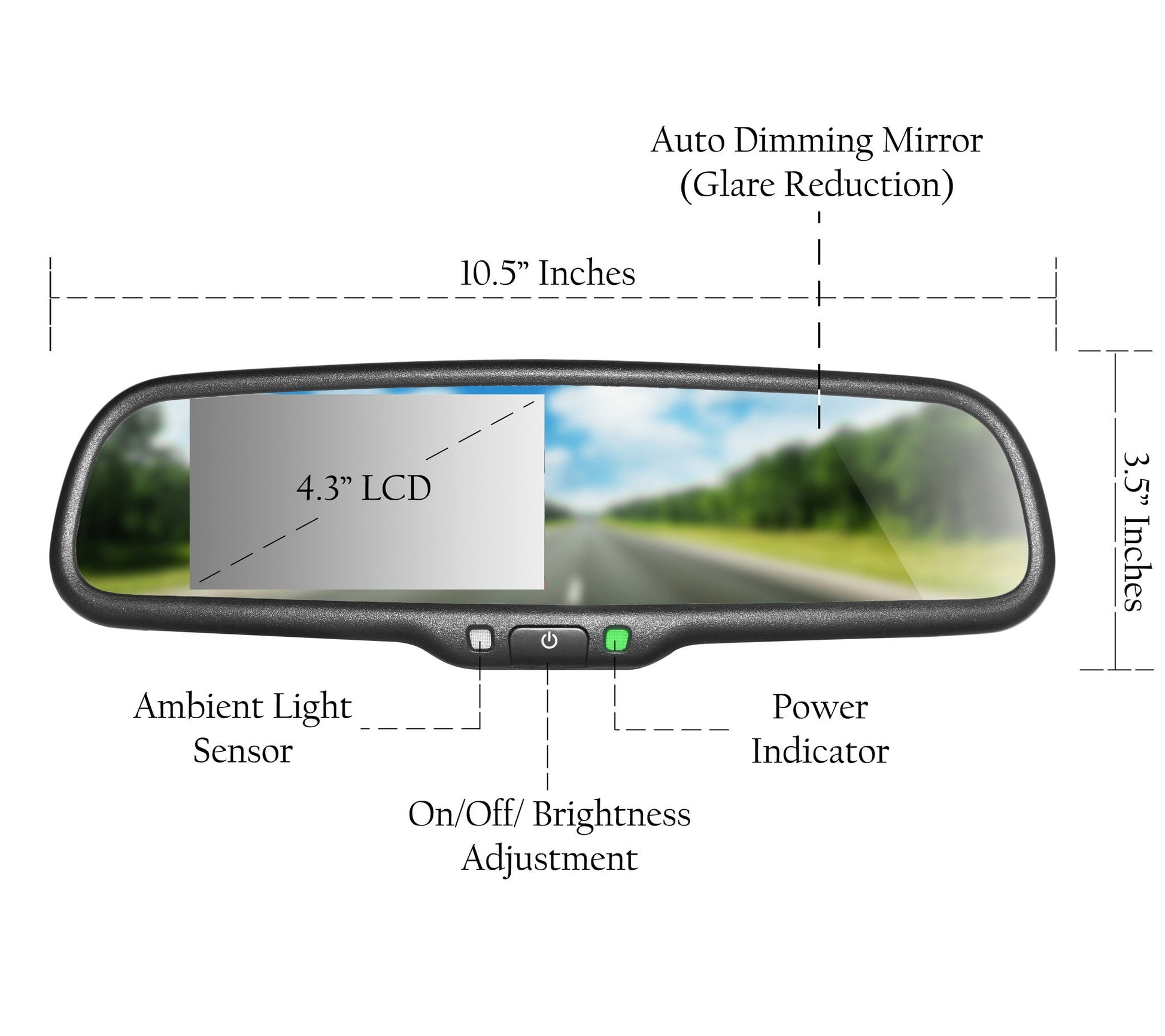 Master Tailgaters 10.5in rear view mirror with 4.3in LCD, auto dimming, anti-glare on Tampa Home & Garden Store