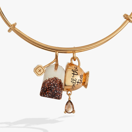 Spill the Tea Cup & Tea Bag Charm Bangle, goldtone with vial and tea charms by Alex and Ani on Tampa Home & Garden Store