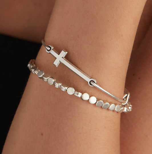 Spiritual Armor Cross Inline Charm Bangle by Alex and Ani, silver-tone bracelet on Tampa Home & Garden Store