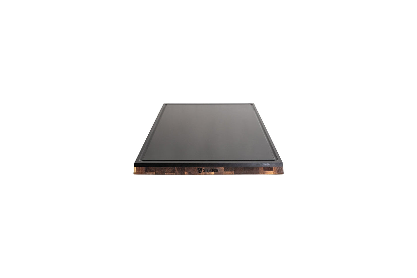 SteelCore 2-in-1 Walnut Cutting Board 18x12 with dark steel top and walnut base by STEELPORT on Tampa Home & Garden Store