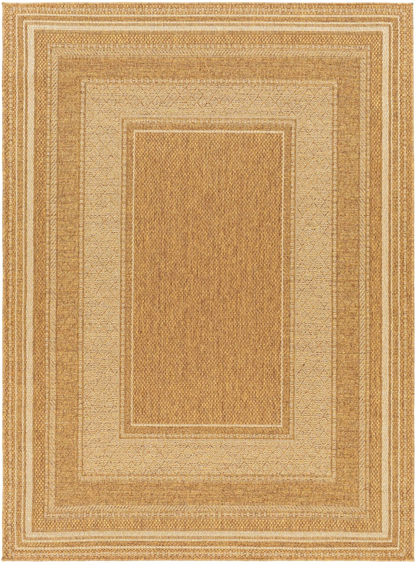 Chael Flatweave Faux Jute Outdoor Rug by Boutique Rugs, tan flatweave with nested borders on Tampa Home & Garden Store