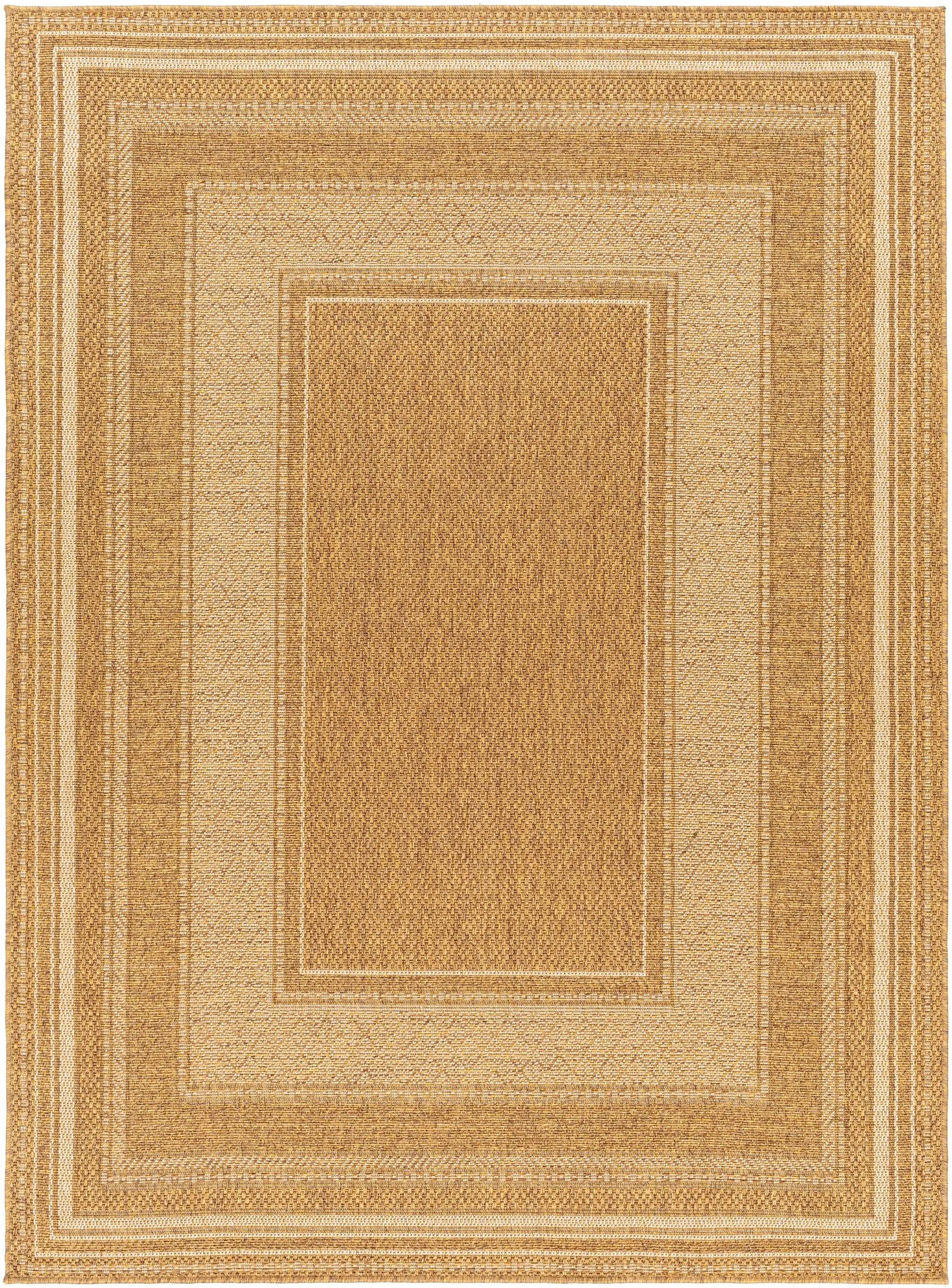 Chael Flatweave Faux Jute Outdoor Rug by Boutique Rugs, tan flatweave with nested borders on Tampa Home & Garden Store