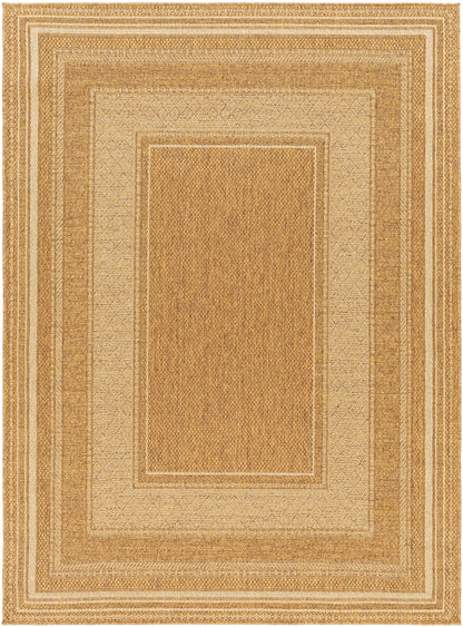 Chael Flatweave Faux Jute Outdoor Rug by Boutique Rugs, tan flatweave with nested borders on Tampa Home & Garden Store