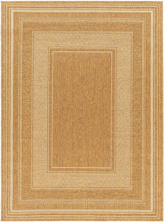 Chael Flatweave Faux Jute Outdoor Rug by Boutique Rugs, tan flatweave with nested borders on Tampa Home & Garden Store