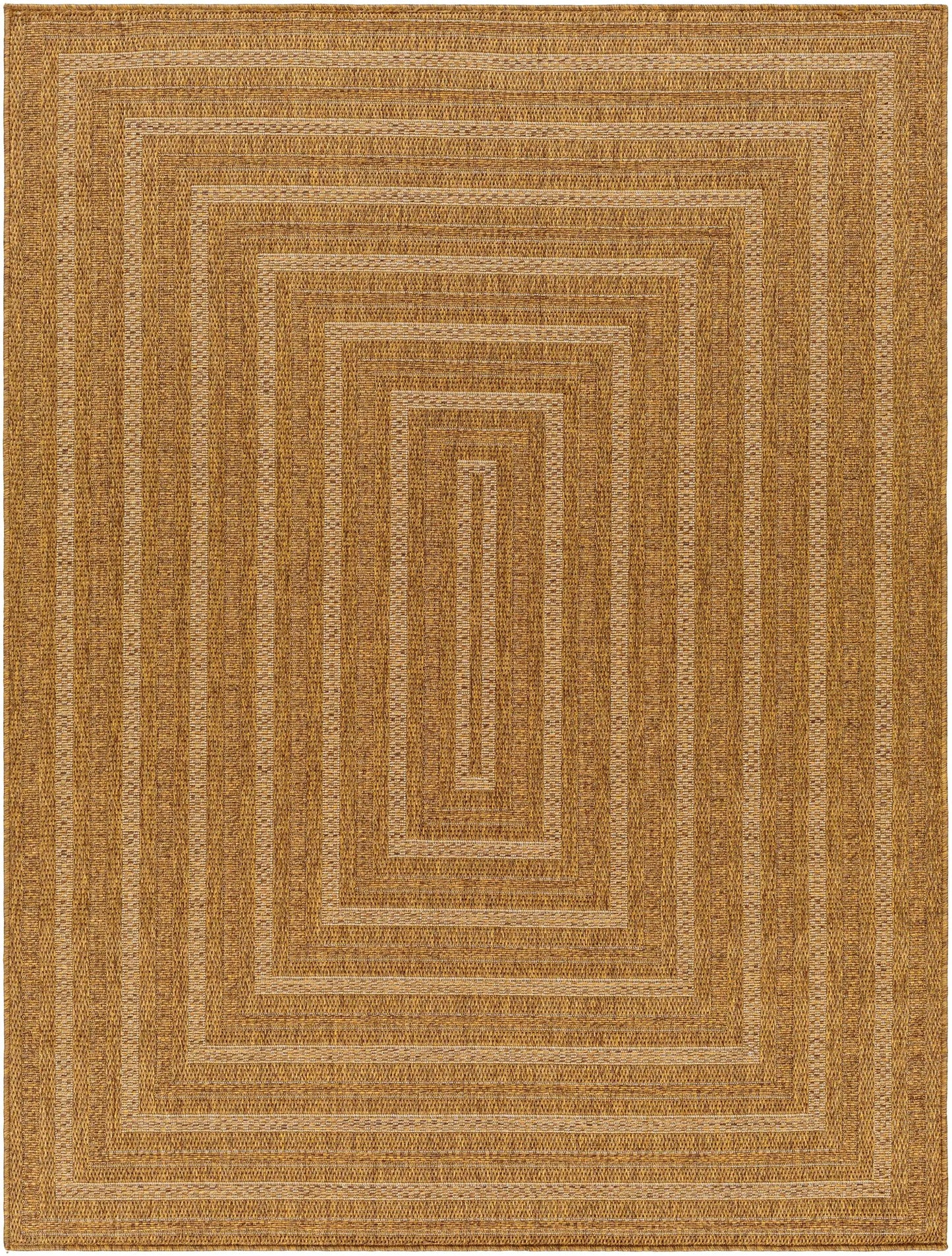 Dyami Flatweave Faux Jute Outdoor Rug Boutique Rugs tan with concentric borders on Tampa Home & Garden Store