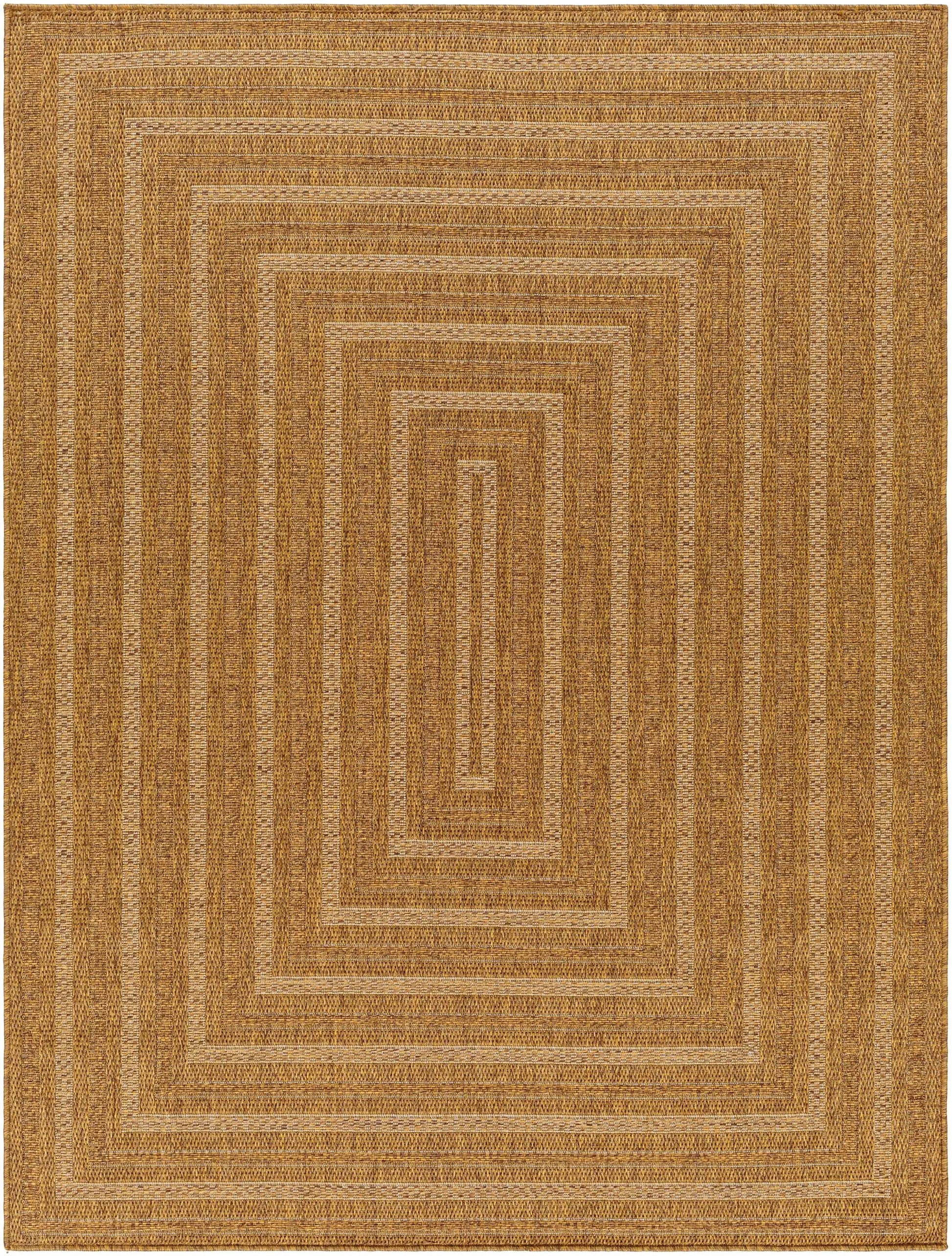 Dyami Flatweave Faux Jute Outdoor Rug Boutique Rugs tan with concentric borders on Tampa Home & Garden Store