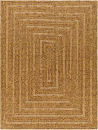 Dyami Flatweave Faux Jute Outdoor Rug Boutique Rugs tan with concentric borders on Tampa Home & Garden Store