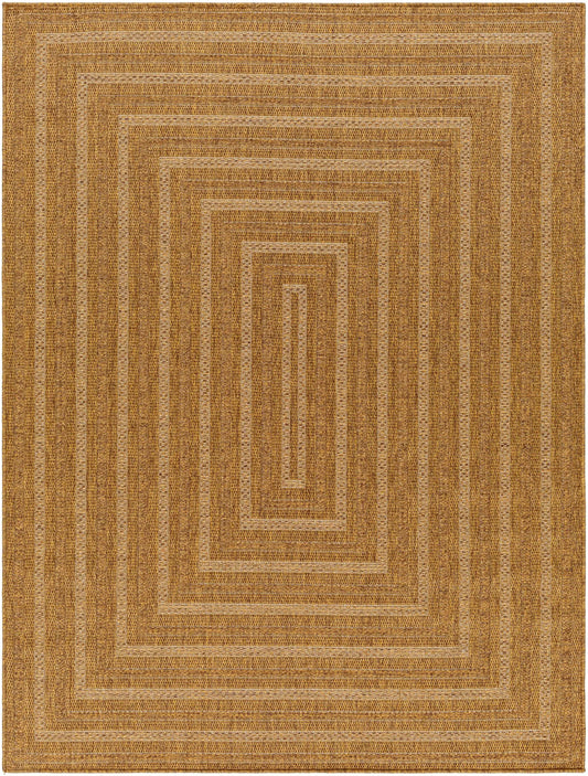 Dyami Flatweave Faux Jute Outdoor Rug Boutique Rugs tan with concentric borders on Tampa Home & Garden Store