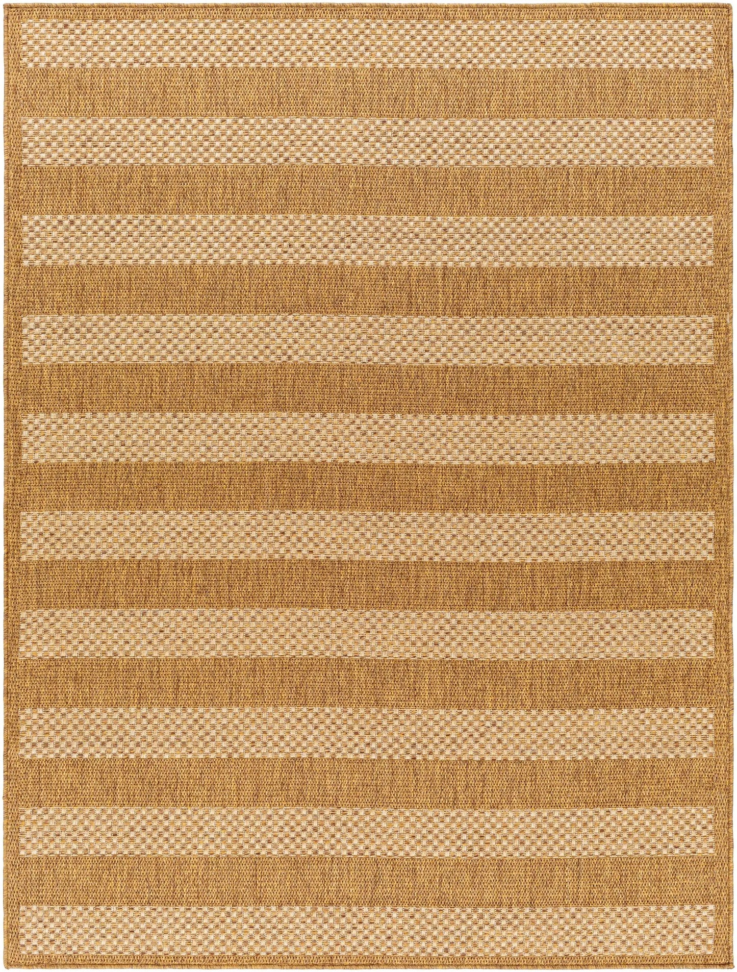 Hiero Flatweave Faux Jute Outdoor Rug in tan and beige stripes by Boutique Rugs on Tampa Home & Garden Store