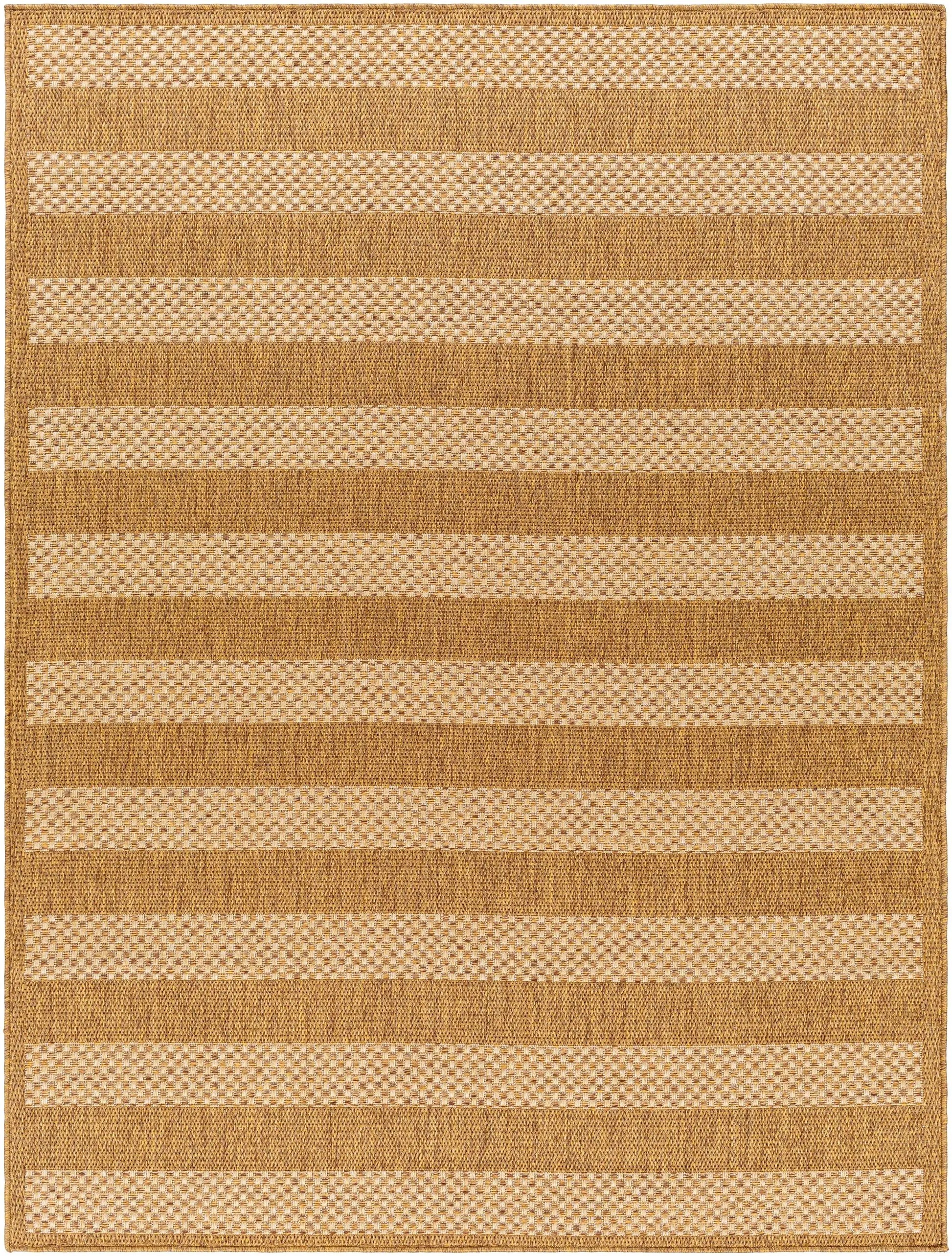 Hiero Flatweave Faux Jute Outdoor Rug in tan and beige stripes by Boutique Rugs on Tampa Home & Garden Store