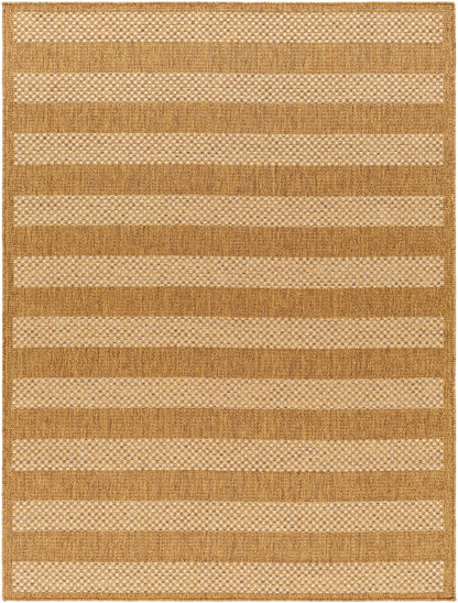 Hiero Flatweave Faux Jute Outdoor Rug in tan and beige stripes by Boutique Rugs on Tampa Home & Garden Store