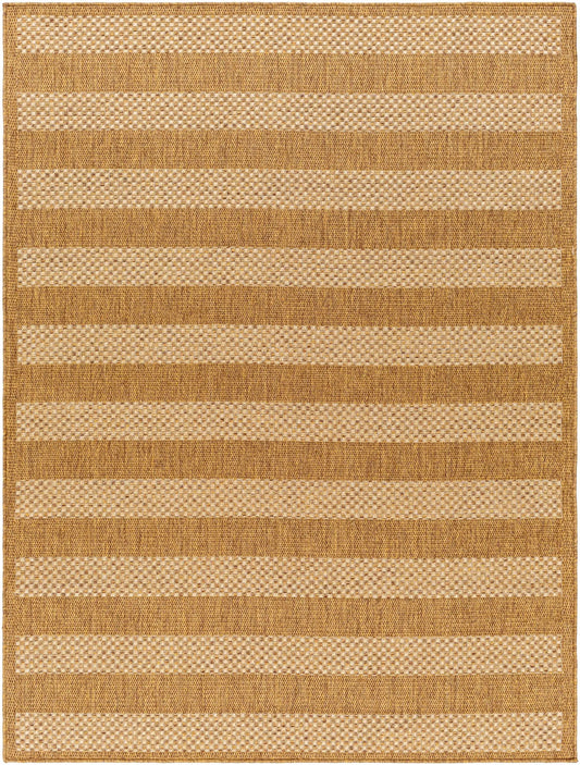 Hiero Flatweave Faux Jute Outdoor Rug in tan and beige stripes by Boutique Rugs on Tampa Home & Garden Store