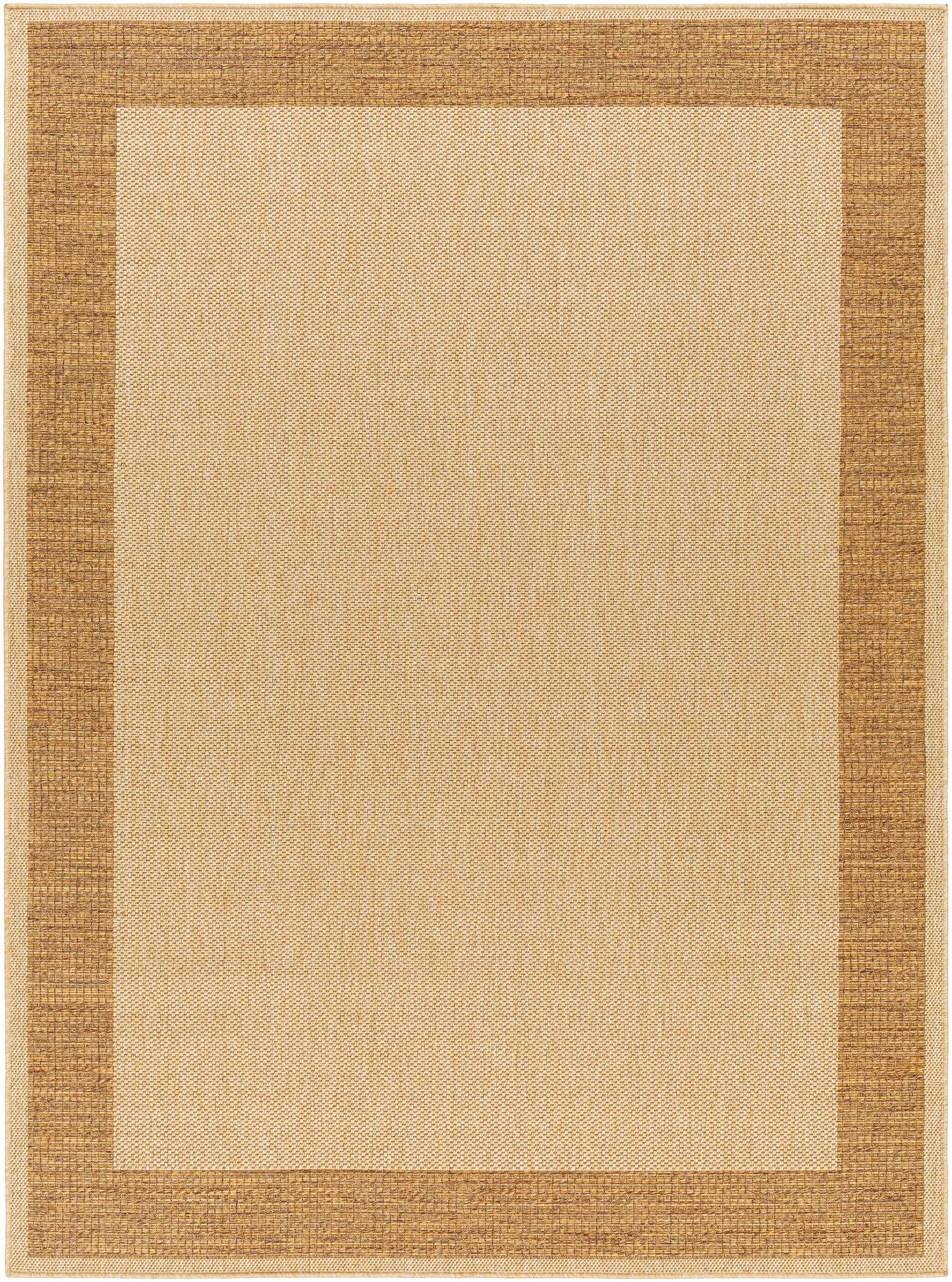 Inigo Flatweave Faux Jute Outdoor Rug beige center with brown border Boutique Rugs on Tampa Home & Garden Store