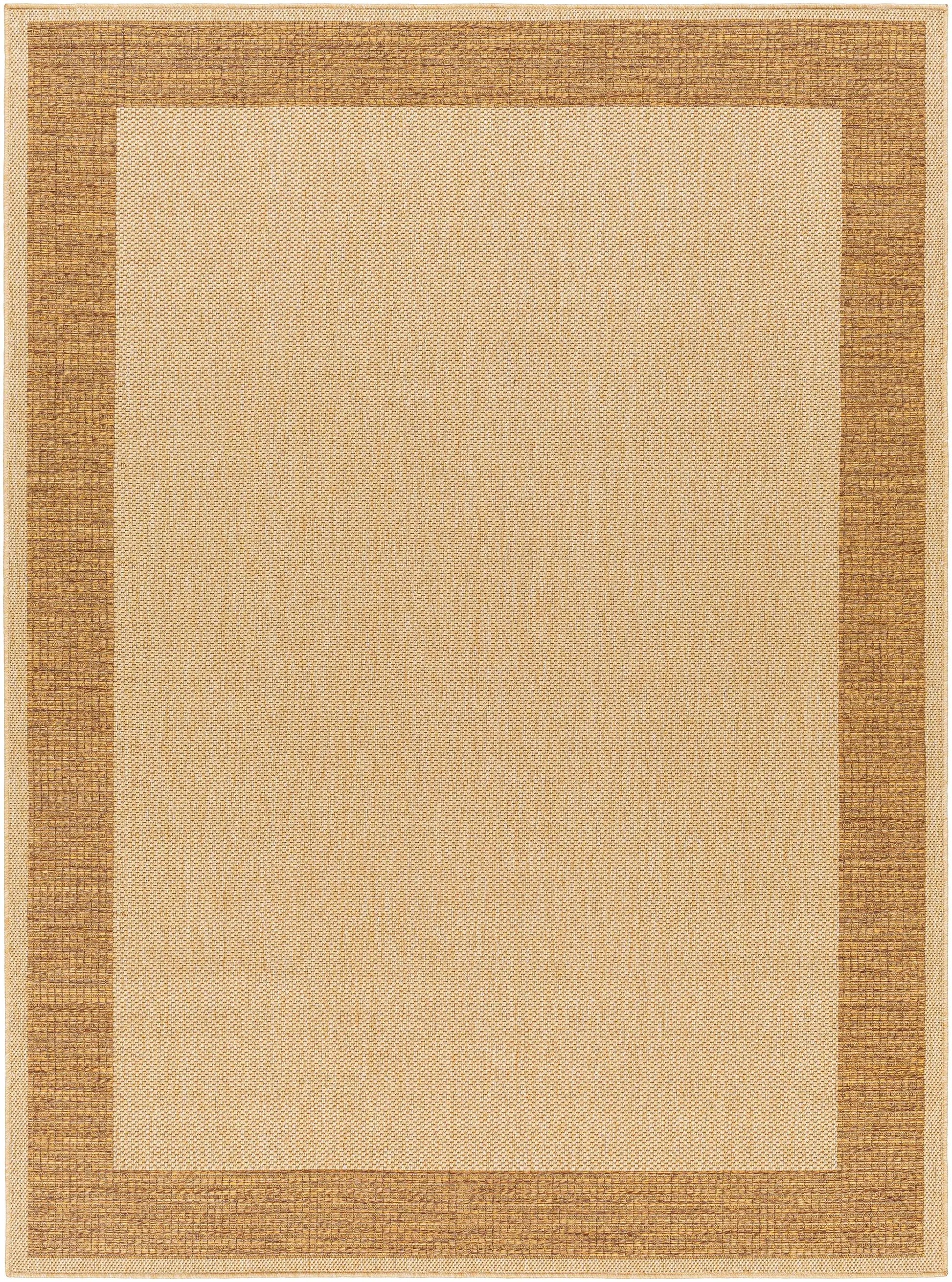 Inigo Flatweave Faux Jute Outdoor Rug beige center with brown border Boutique Rugs on Tampa Home & Garden Store