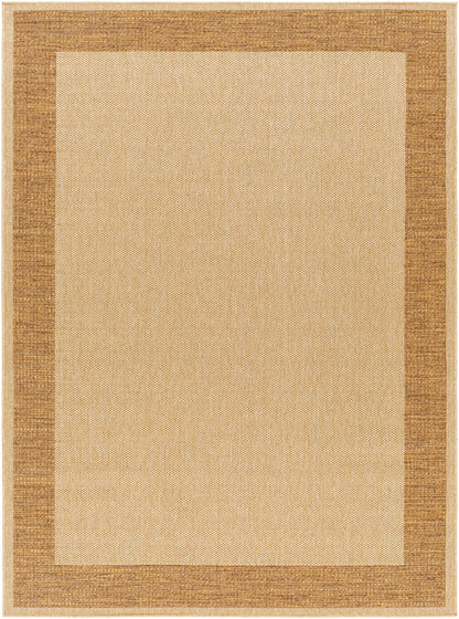 Inigo Flatweave Faux Jute Outdoor Rug beige center with brown border Boutique Rugs on Tampa Home & Garden Store
