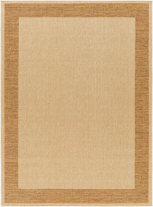 Inigo Flatweave Faux Jute Outdoor Rug beige center with brown border Boutique Rugs on Tampa Home & Garden Store