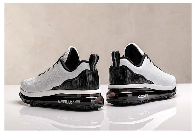 Sport Mens Running Shoes breathable mesh white upper with black heel air cushion sole pair on Tampa Home & Garden Store