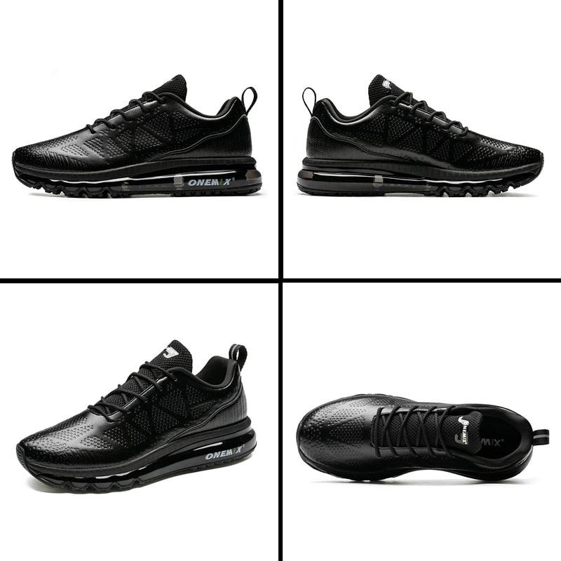 Stevvex black sport men's running sneakers with air cushion sole and breathable mesh on Tampa Home & Garden Store