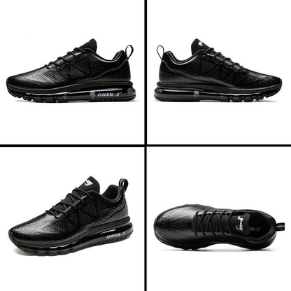 Stevvex black sport men's running sneakers with air cushion sole and breathable mesh on Tampa Home & Garden Store