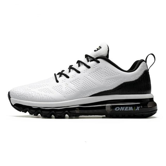 Stevvex men's running sneakers white mesh upper black heel air cushion outsole on Tampa Home & Garden Store
