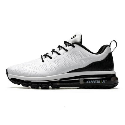 Stevvex men's running sneakers white mesh upper black heel air cushion outsole on Tampa Home & Garden Store