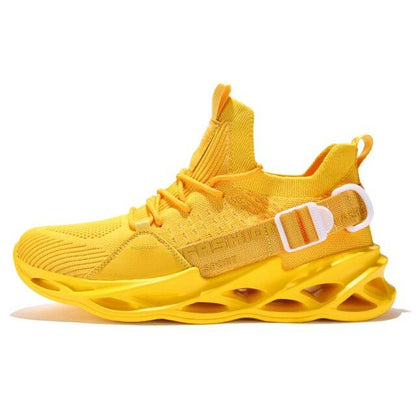 Stevvex yellow mens sneakers with breathable knit upper and sculpted blade sole on Tampa Home & Garden Store