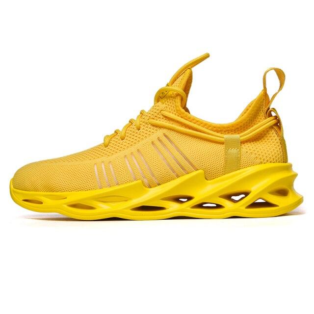 Stevvex ST85SH4005GGB yellow breathable running sneakers with mesh upper and blade sole on Tampa Home & Garden Store