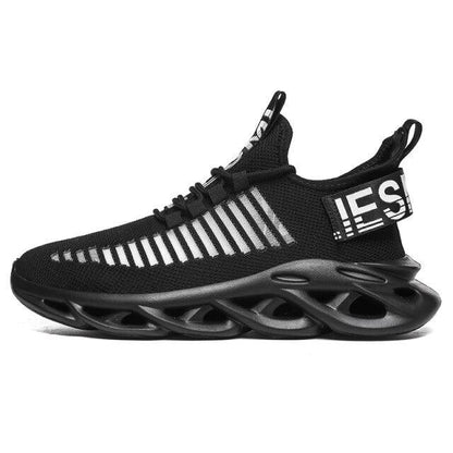 Stevvex men's sport sneakers, black breathable running shoes with blade sole and knit upper on Tampa Home & Garden Store